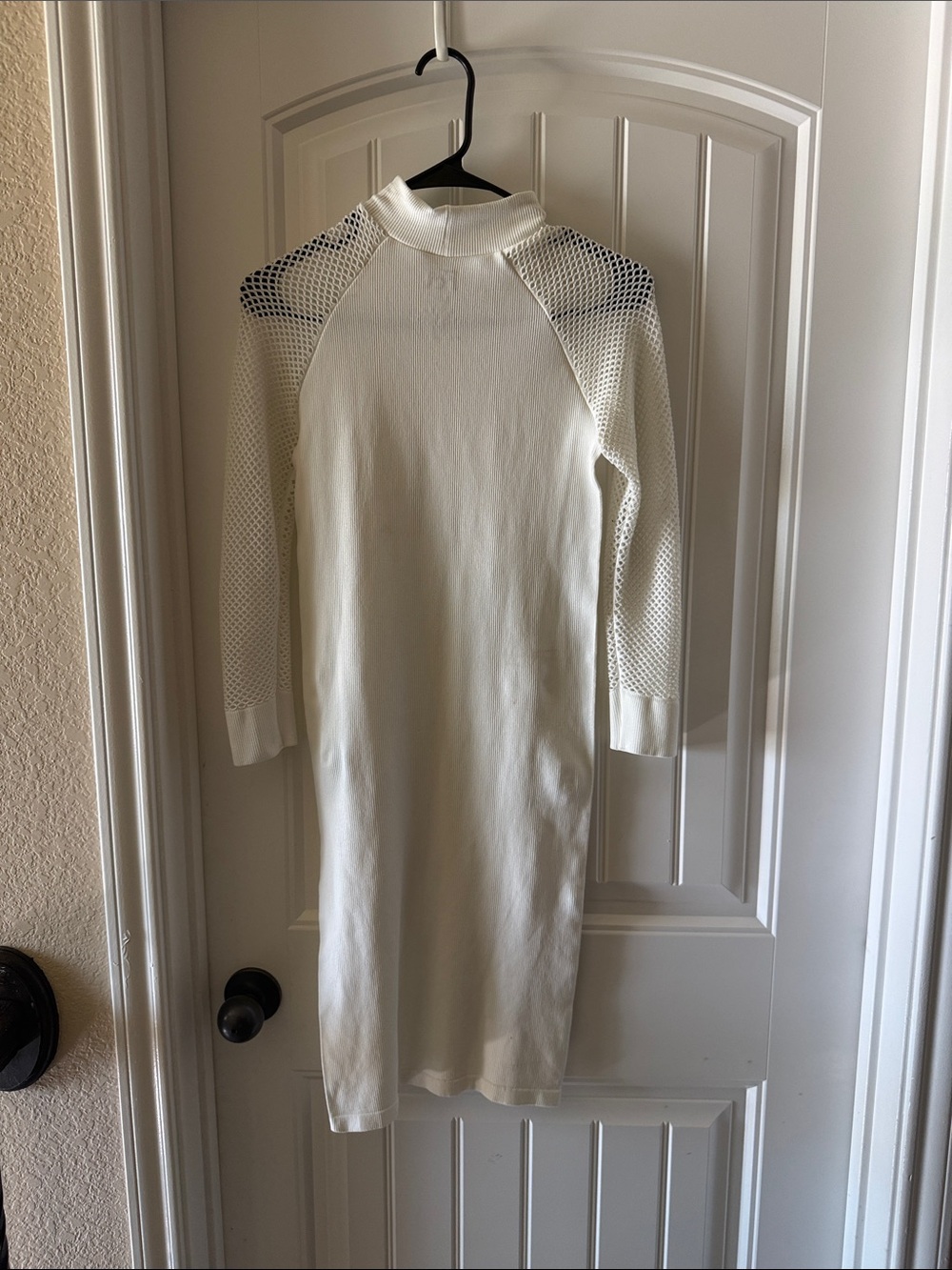 Cream Knit Midi Dress with Mesh Sleeve Detail